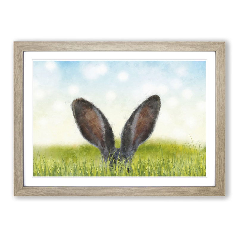 Ears of a Hare in the Grass - Picture Frame Graphic Art Print on MDF, 33cm H x 45cm W x 2cm D, Oak Framed
