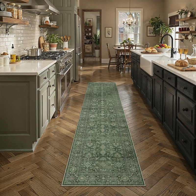 Tapis vert délavé Zuri, Green, Runner 2' x 8'