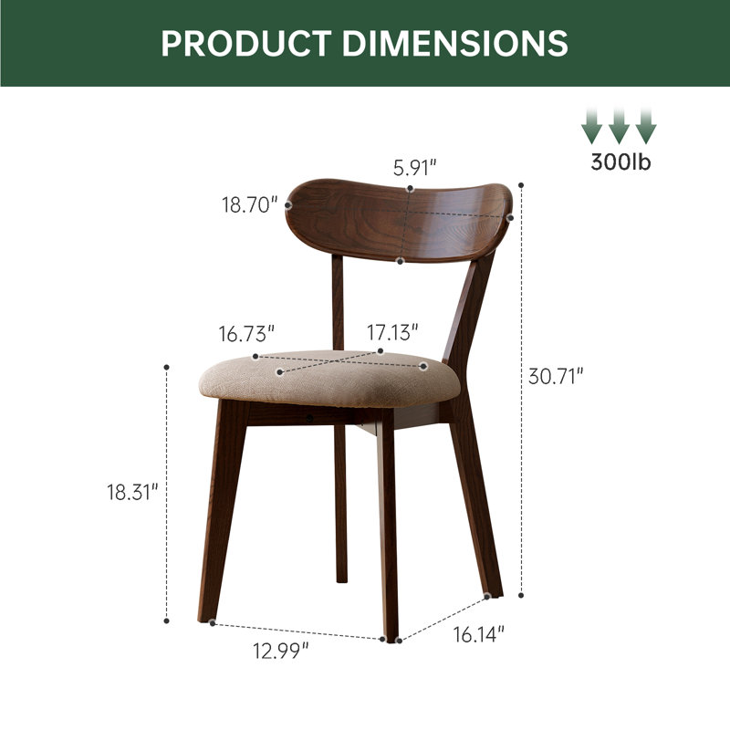Solid Oak Upholstered Dining Chair With Removable Cover, Gray Beige & Brown