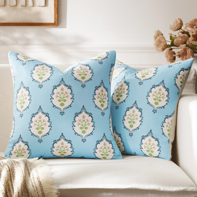 100% Cotton Decorative Throw Pillow Covers,Vintage French Country Accent pillow covers for couch sofa bed （Set of 2）