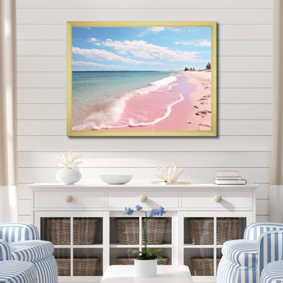 Pink Minimalism Beach Landscape I - Coastal Beach Framed Wall Art