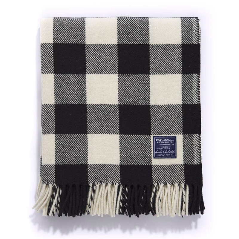 Buffalo Check Wool Throw Blanket, White/Black/Gray