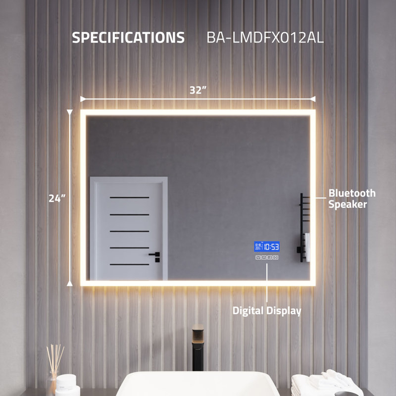 Rectangular Frameless LED Bathroom Vanity Mirror with Defogger