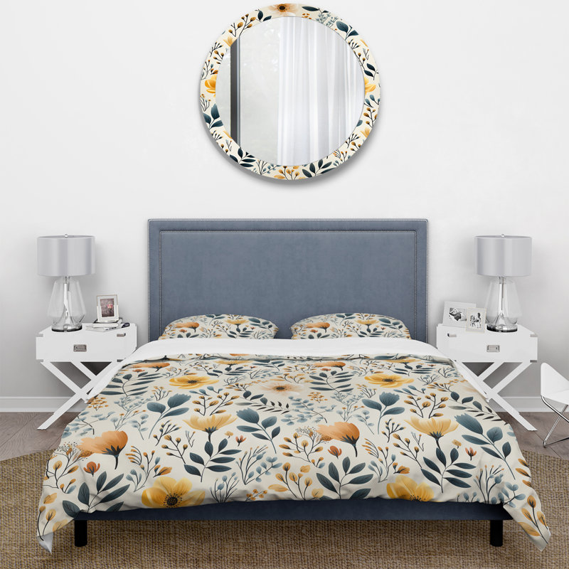 Ensemble de housse de couette Yellow Antique, Housse de couette pour grand lit et 2 taies décor