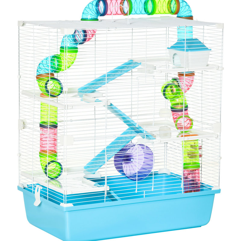 Très grand parc portatif bleu pour hamster - 5 avec tubes, tunnels et très grande bouteille d'eau