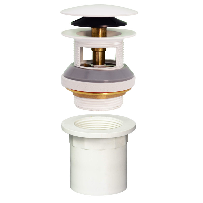 Integrated Overflow Drain 1-1/2 in. NPSM Coarse Thread Tip-Toe Mechanism with PVC Adapter, Powder Coat White