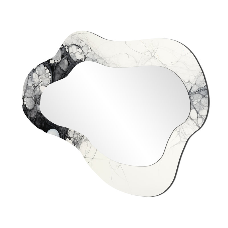 Fading Into Nothingness - Waves Asymmetrical Large Wall Mirror, Black Cloud Decorative Mirror, Printed Metal Art, 25" x 28"