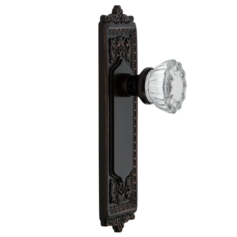 Egg & Dart Plate with Decorative Keyhole and Crystal Door Knob, Timeless Bronze, 2-3/4”