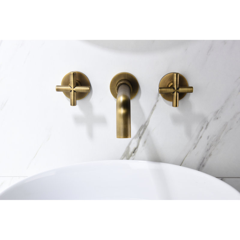 Bathroom Wall Mounted Sink Faucet - Pop-Up Drain Cover, Rust Prevention, Bronze Finish, Build Stopper Drain, Reduced Noise Flow, Bronze, Brass Construction