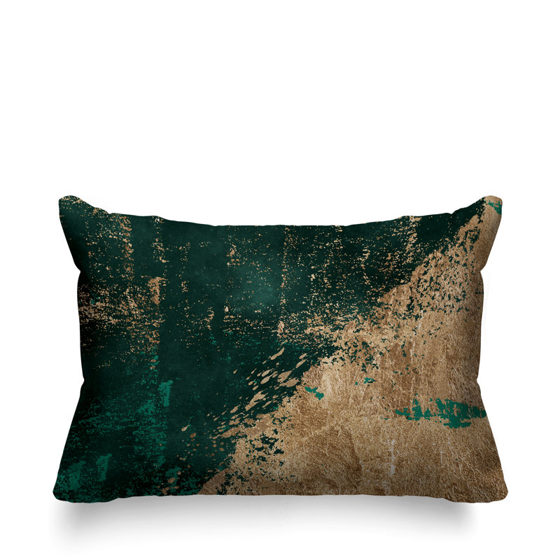 Coussin lombaire abstrait intérieur / extérieur, Émeraude / Or