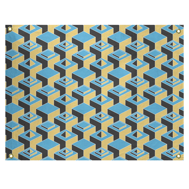 Jordao Polyester Tapestry, 50" H x 59" W, Teal/Yellow/Black