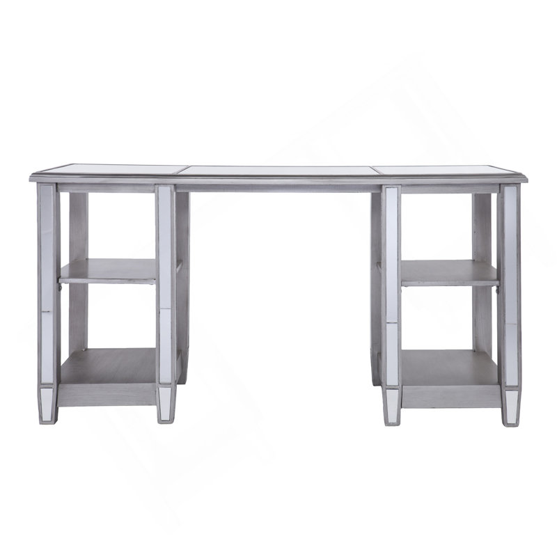 Bureau à miroir Wedlyn - Style glamour - Argent mat brossé avec miroir