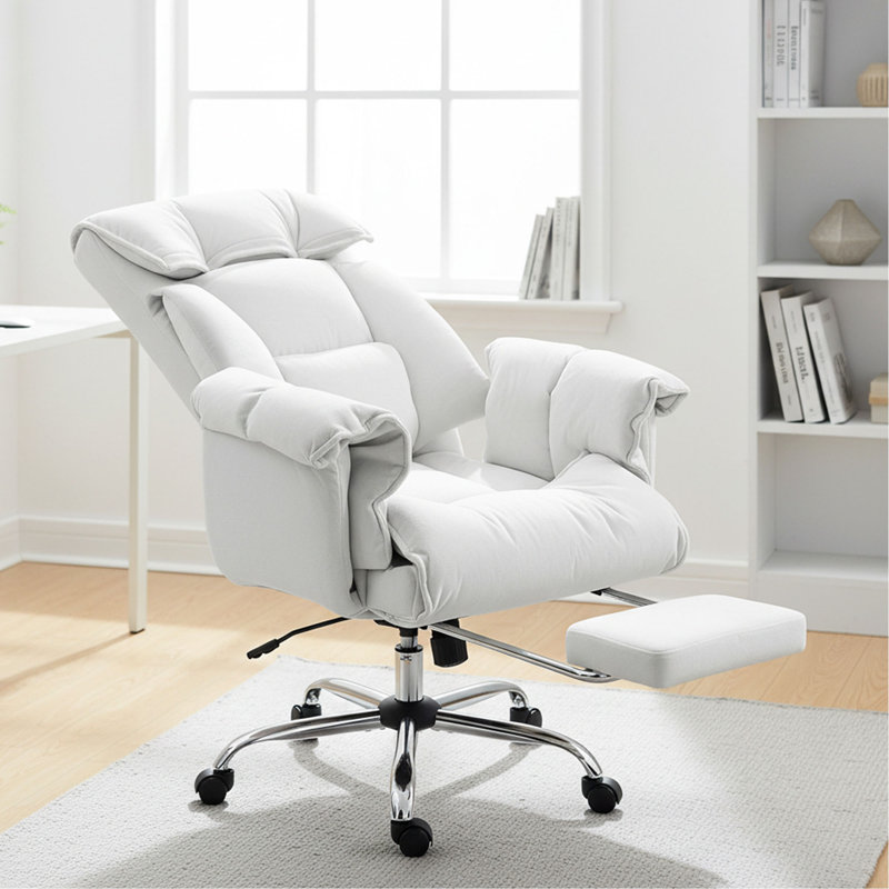 Chaise de bureau à haut dossier HOMcom, chaise de bureau inclinable avec repose-pieds, coussin épais, mousse à haute résilience, hauteur réglable, roulettes