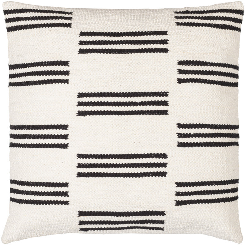 Jeté en coton Chanterelle, 18 po x 18 po, Polyester/ Bourre en polyester, Blanc / noir