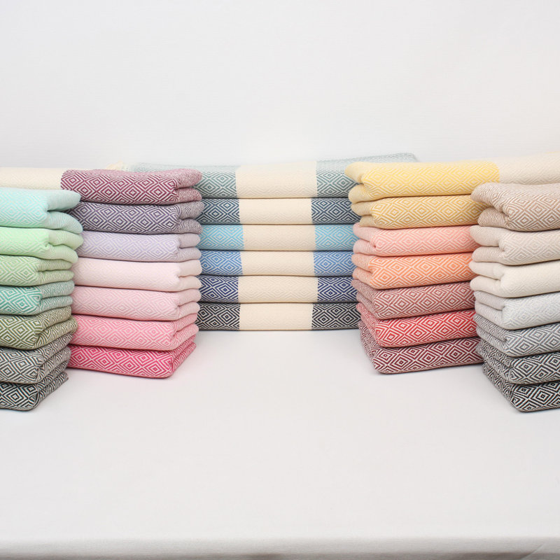 Diamond Pattern Turkish Cotton Towels – Peshtemal & Peshkir, Quick Dry & Soft, Orange, Hand Towel - 1 Pack