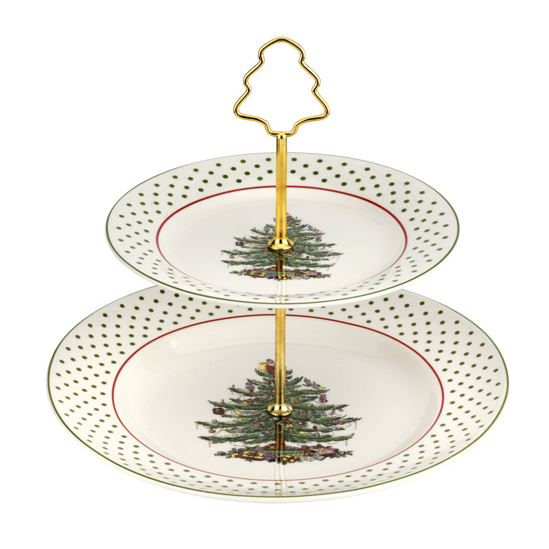 Spode Christmas Tree 2-Tiered Dessert Server - Polka Dot