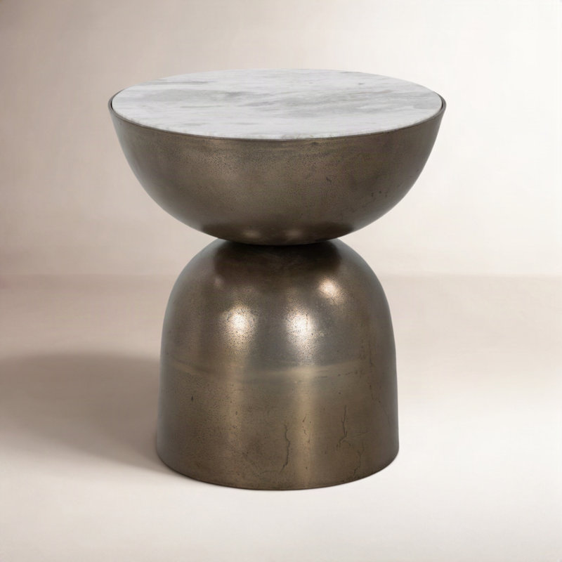 Table de bout Earlie Seraphine, Marbre taupe crémeux, Bronze vieilli