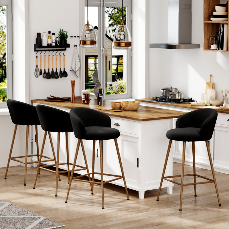 Tabouret de comptoir rembourré avec structure en métal, Tabouret de comptoir (siège d'une hauteur de 26 p, Noir
