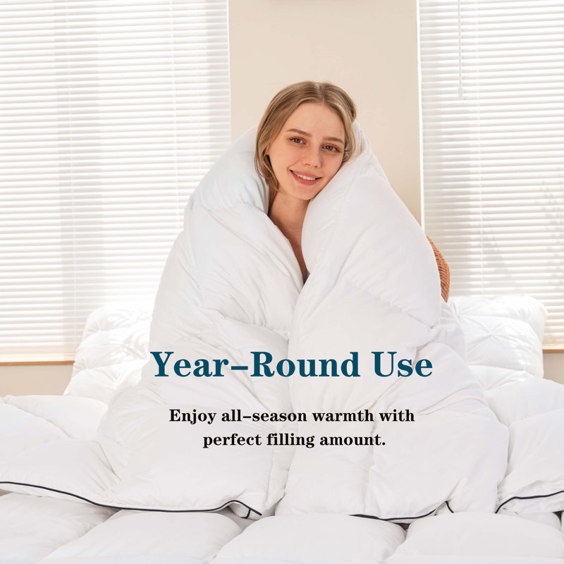  All Season Down & Feather Blend Comforter 100% Cotton White Duvet Insert, King