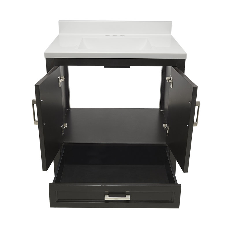 Haleyann 31'' Single Bathroom Vanity with Engineered Quartz Top, Espresso, Off White