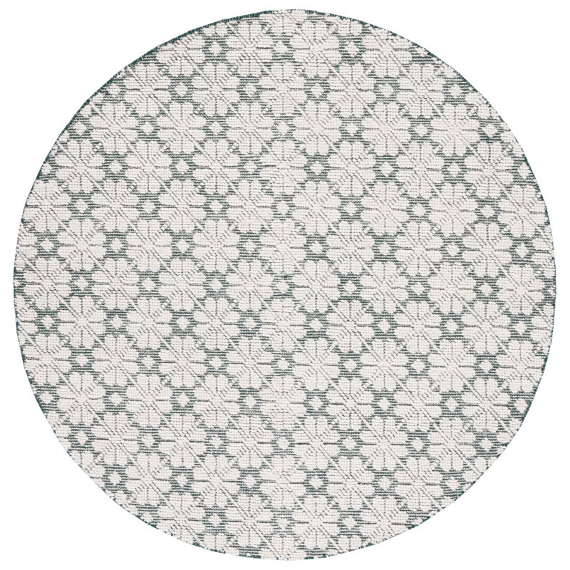 Tapis ivoire / vert en laine tissé à la main Sharene, Rond 6 pi
