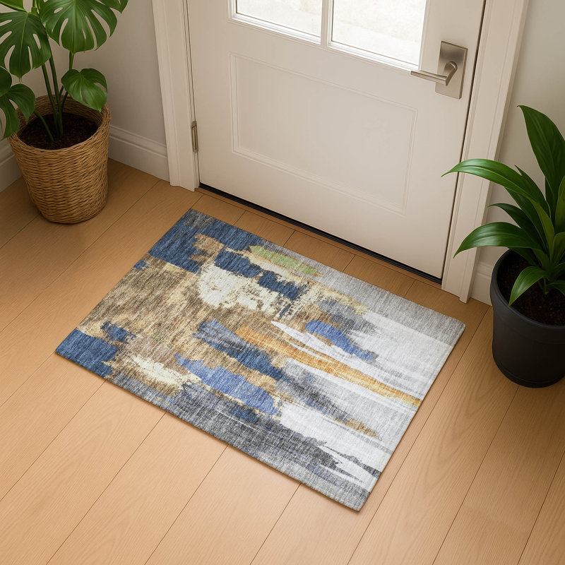 Premium Machine Washable Mouton AMF1979 Abstract Rug, Rectangle 1'8" x 2'6"