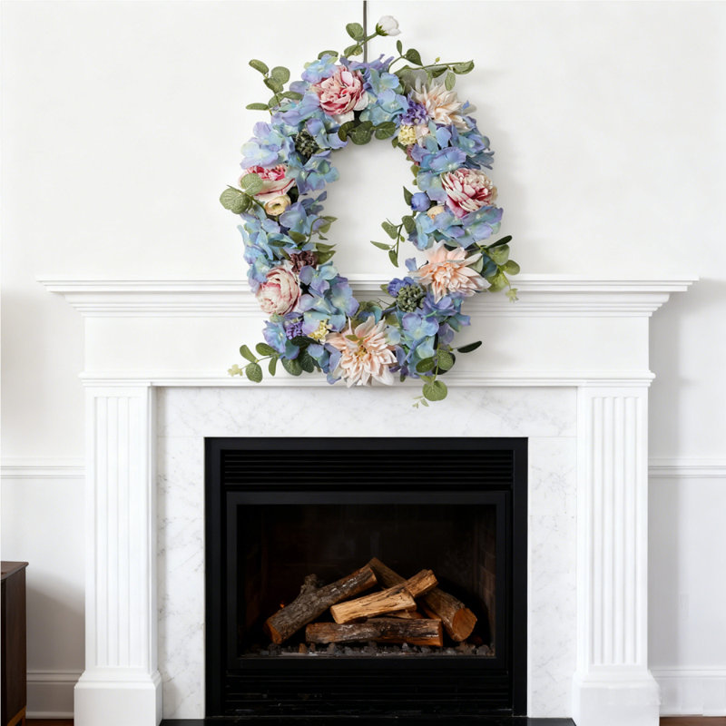 Simulation pivoine hortensia bleu porte d'entrée couronne, pour décor de fenêtre de fête de mariage intérieur intérieur fête de mariage