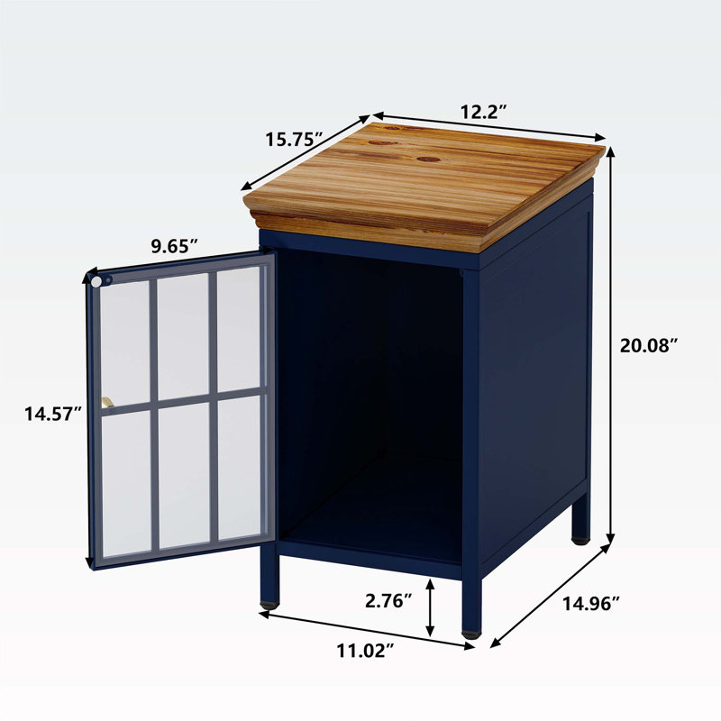 Rheuben Nightstand with Storage Cabinet, Bedside Table Sofa Side Coffee Table, Dark Blue/Natural
