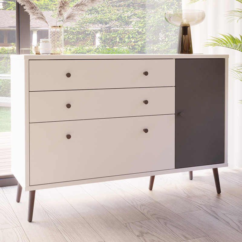 HARLLSON 124.5cm W Chest of Drawers, White/Dark Grey