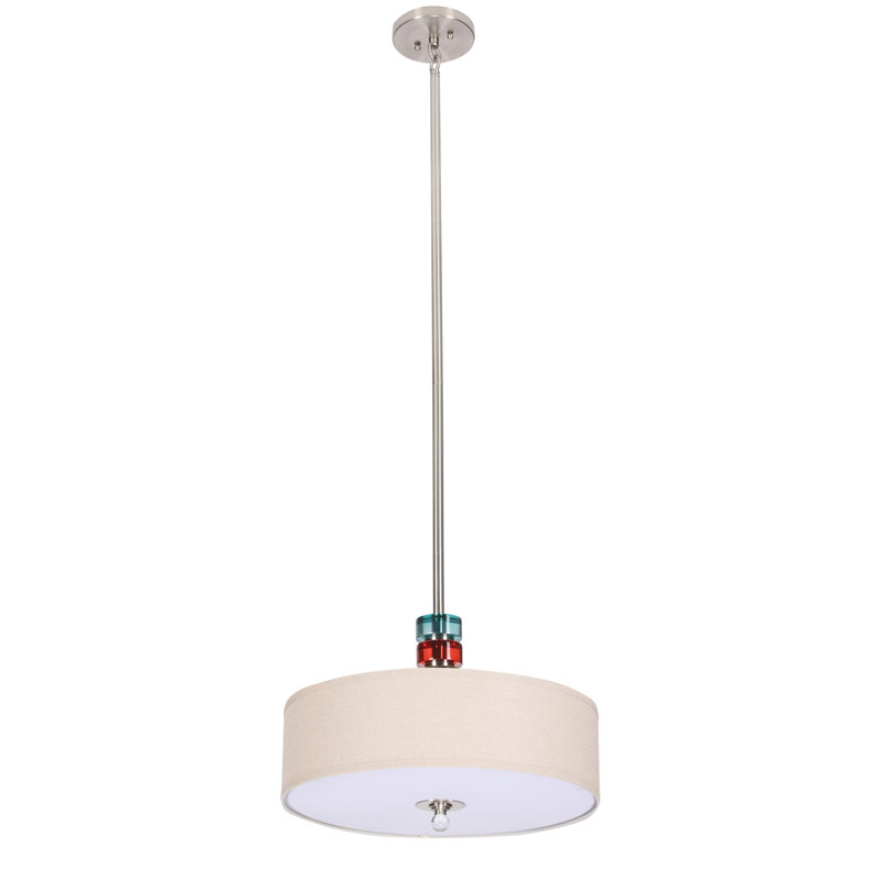Luminaire suspendu en chrome 3 lumières avec abat-jour tambour blanc