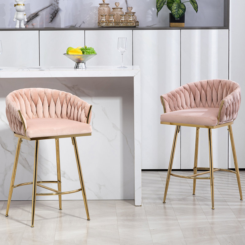 Tabourets de bar Rukja, Flanelle rose