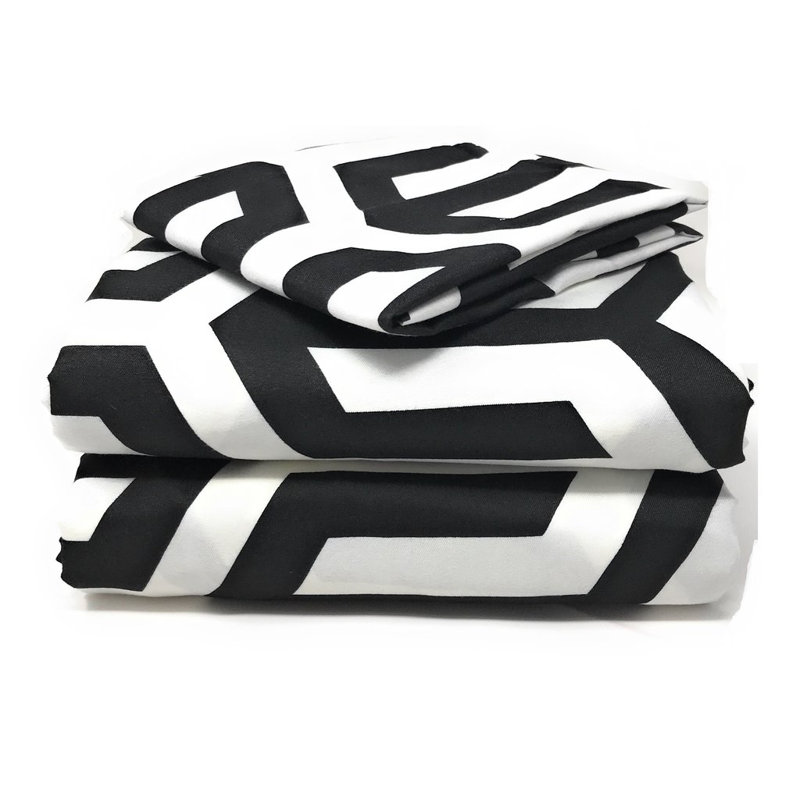 Geometric Microfiber Geometric Fitted Sheet, King Fitted Sheet with 2 Pillowcases