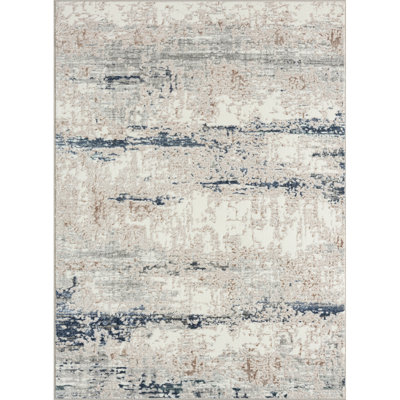 Modern Abstract Performance Ivory/Grey/Blue Area Rug