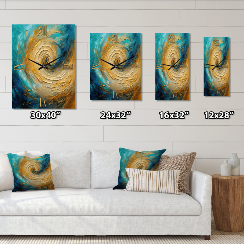 Horloge murale surdimensionnée à spirales abstraites, Golden Ocean, Moyen