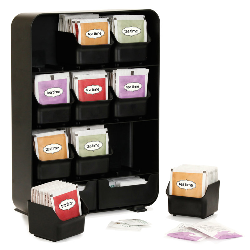 Mind Reader Tea Bag Organizer, Tea Station Organizer, Countertop Storage, Kitchen, Plastic, 10.25"L x 3.25"W x 13.75"H, Black
