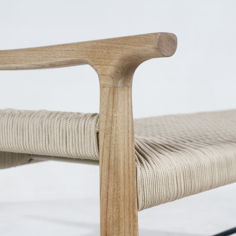 Solid Oak and Papercord Storage Bench, Natural/Black