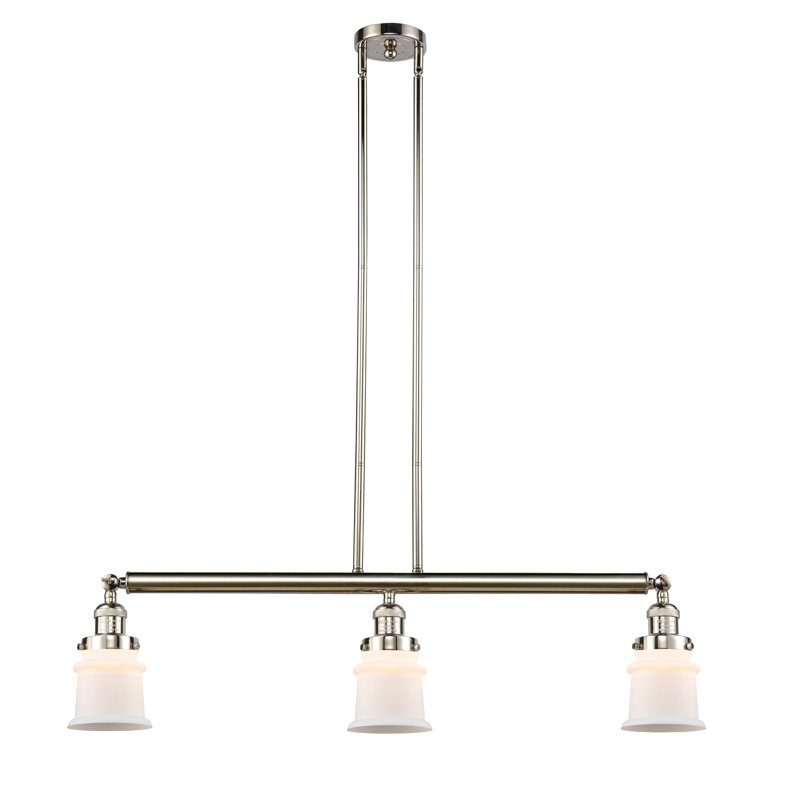 Luminaire suspendu linéaire à 3 lumières pour îlot de cuisine Leister, Blanc mat, Ampoule non incluse, Nickel poli