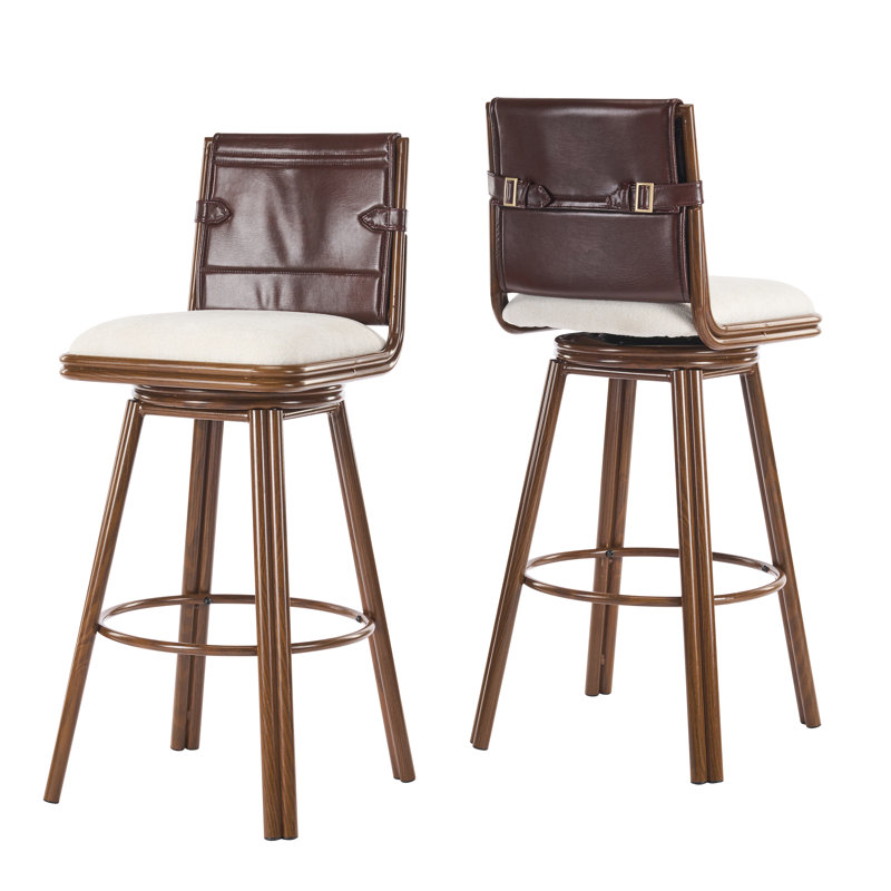 Tabouret de bar industriel rembourré avec structure en métal et dossier en similicuir Lennox