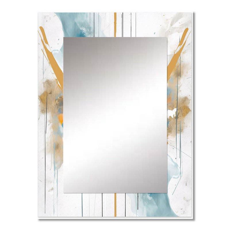 Teal and Gold Elegance - Minimalism Decorative Mirror, Modern Wall Mirror, Printed Metal Art, 32" x 24"