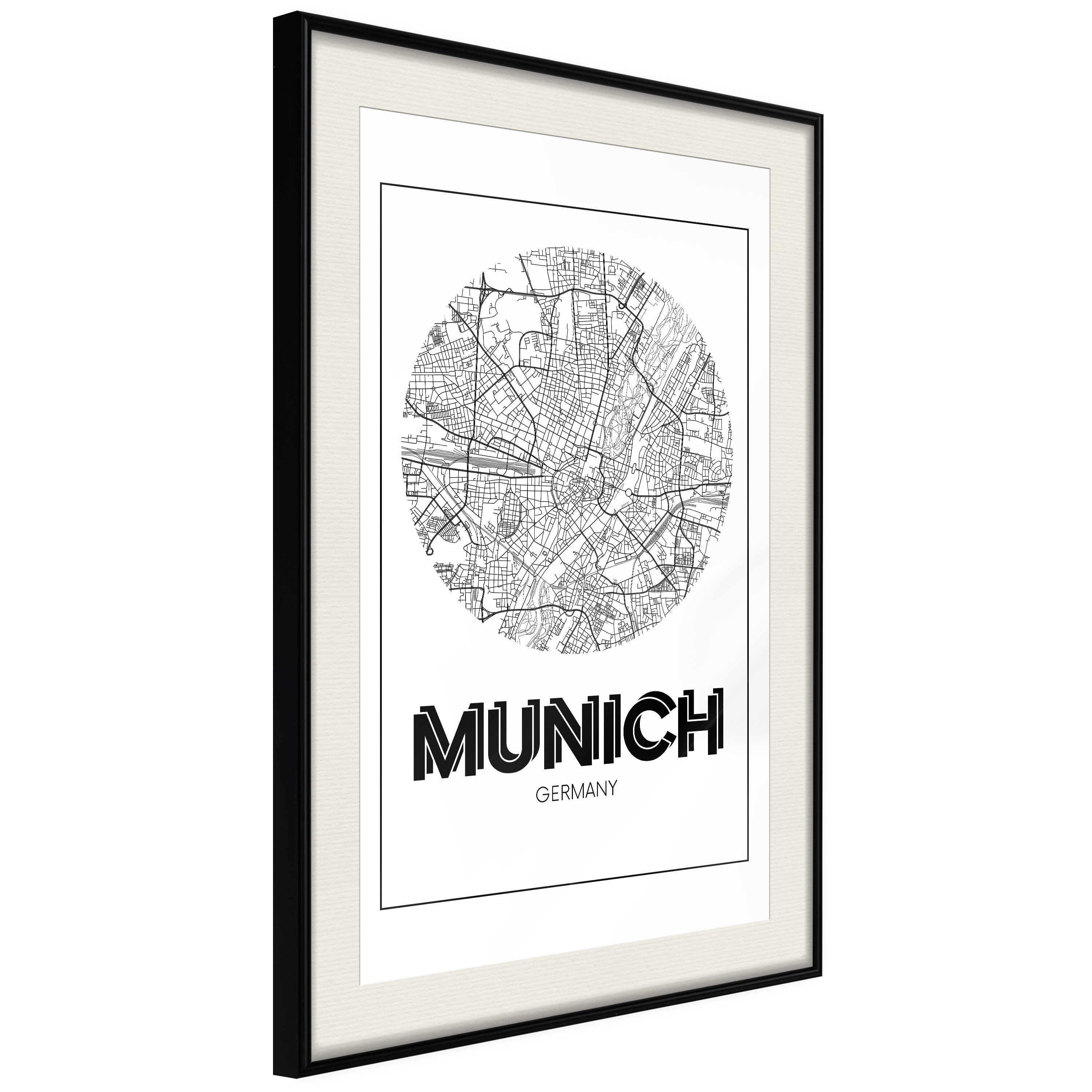 Bless international City Map: Munich (Round) Framed On Paper