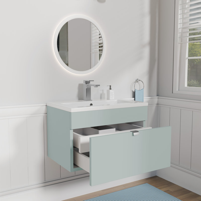 Ensemble de meuble-lavabo mural moderne 24 po - Poignées sauge / chrome Loft Collection, Sauge / chrome, 24"
