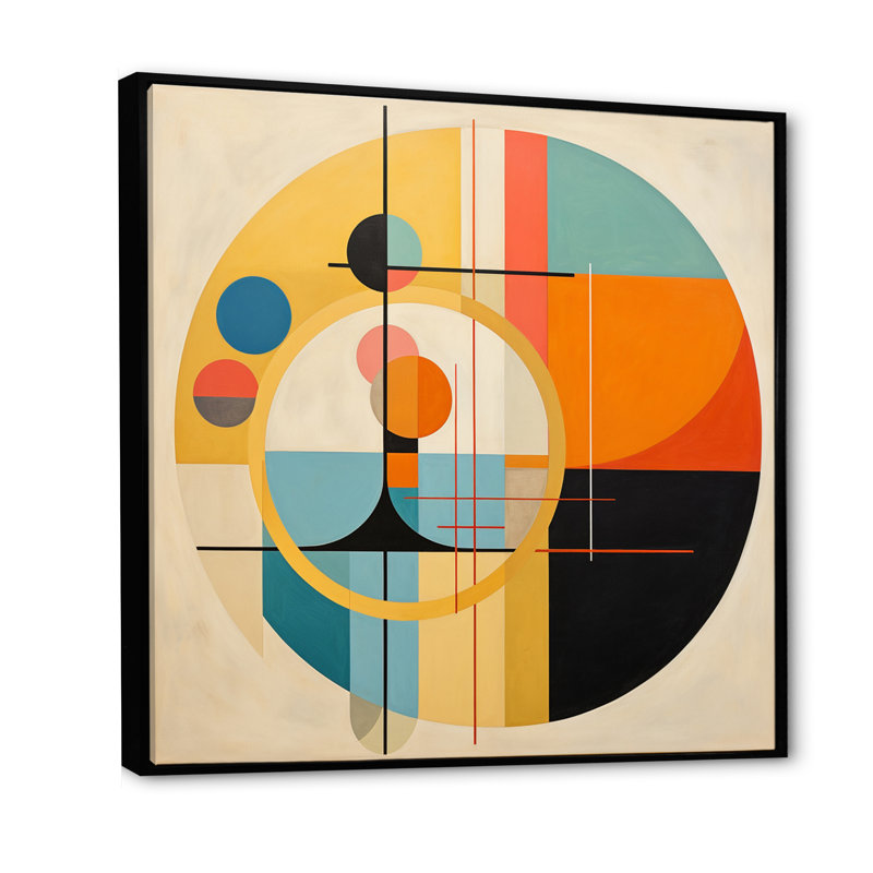 «Odyssey Midcentury Retro Abstract Geometrics», reproduction sur toile, Cadre flottant noir, H 24 po x l 24 po x P 1 po