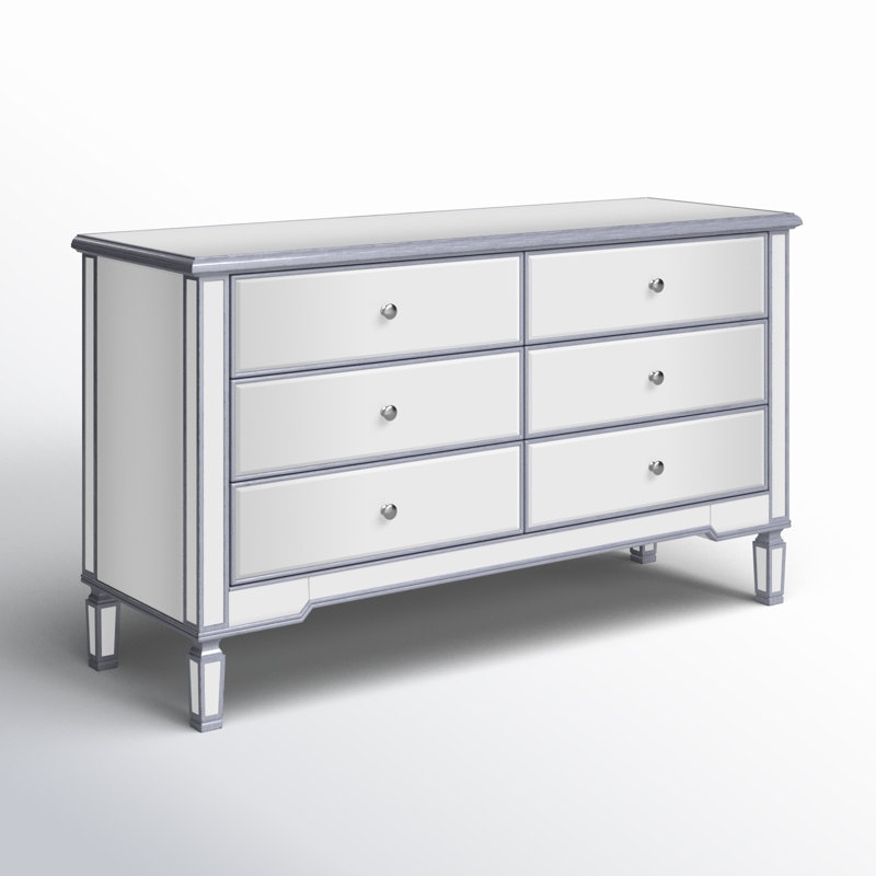 Commode double à miroir 6 tiroirs Brixton, Argent antique