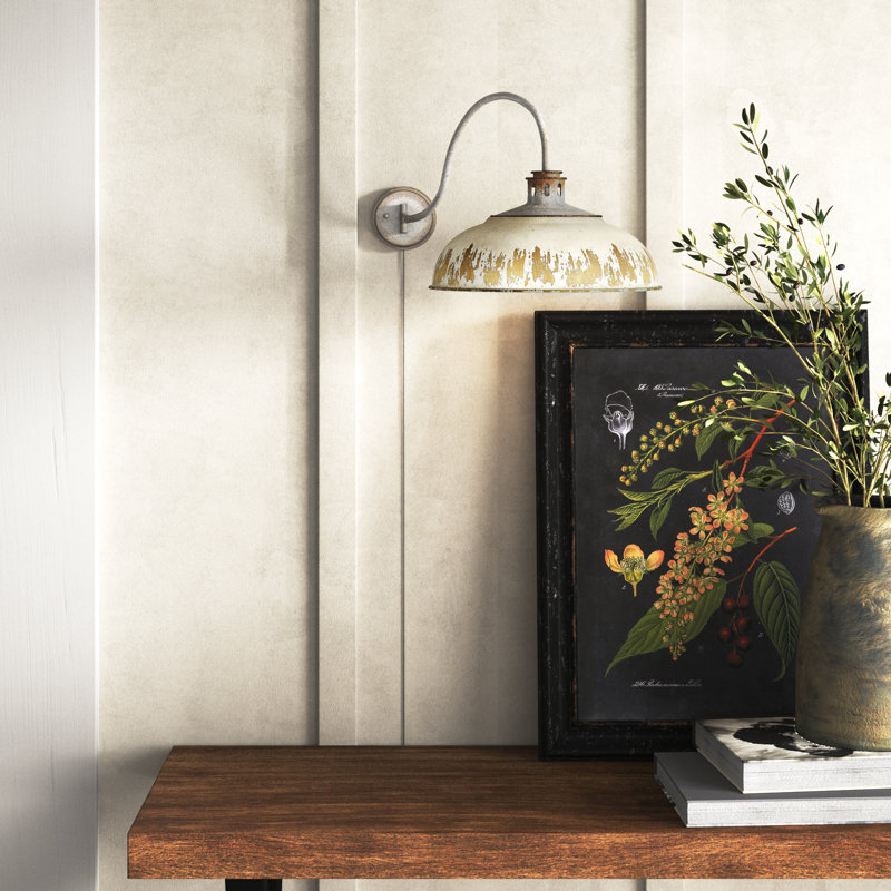 Chesterle Steel Plug-in Swing Arm Sconce, Antique Ivory