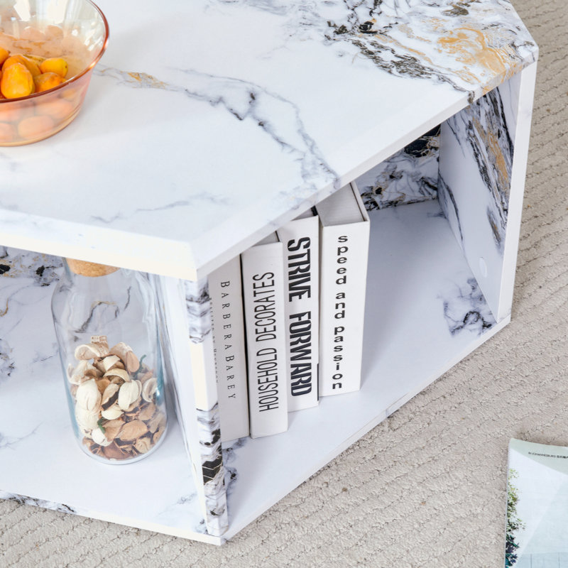Hexagonal Coffee Table Set.Hexagonal MDF Coffee Table, Multi-Hole Design., White