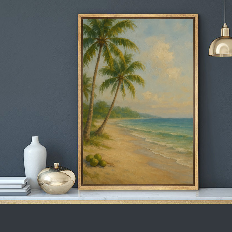 «Tropical Palm Beach Seaside Coastal Landscape», reproduction d'art sur toile encadrée, H 36 po x l 24 po x P 1,5 po