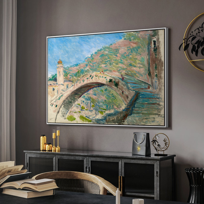 Paysage rétro-CLIV, Toile encadrée flottée blanche, H 27 po x l 41 po
