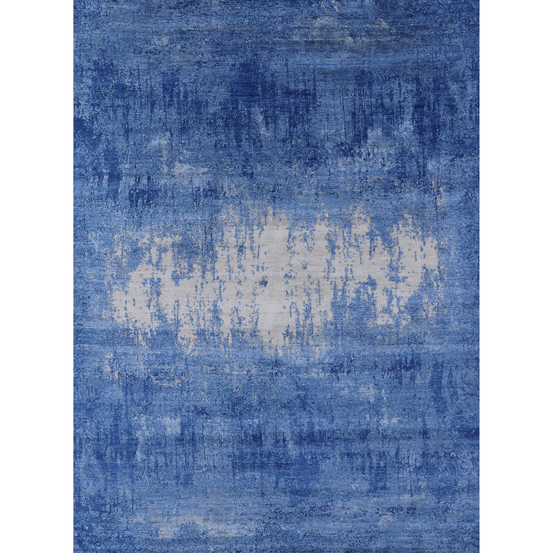Tapis bleu / gris à motif abstrait Bronxville, Rectangle 6 pi x 9 pi