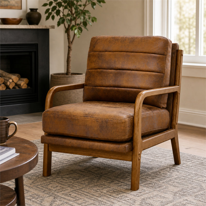 Fauteuil en bois brun clair avec revêtement en tissu d'aluminium d'une hauteur de 30,5 pouces