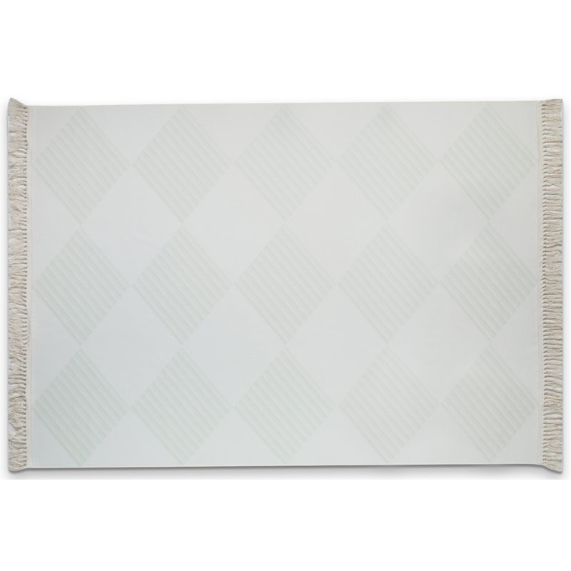 Simple Fresh Square Pattern Non-Slip Bottom Cotton Fabric Soft Tender Green Carpet Fringed Area Rug, Rectangle 2'9" x 4'9"